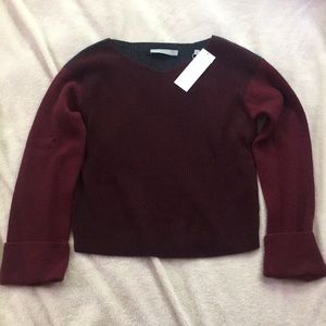 Vince maroon and grey color block crop sweater